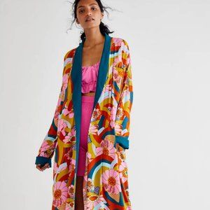 Free People Wild Nights Floral Duster Jacket Print Pink RARE COLOR Small New